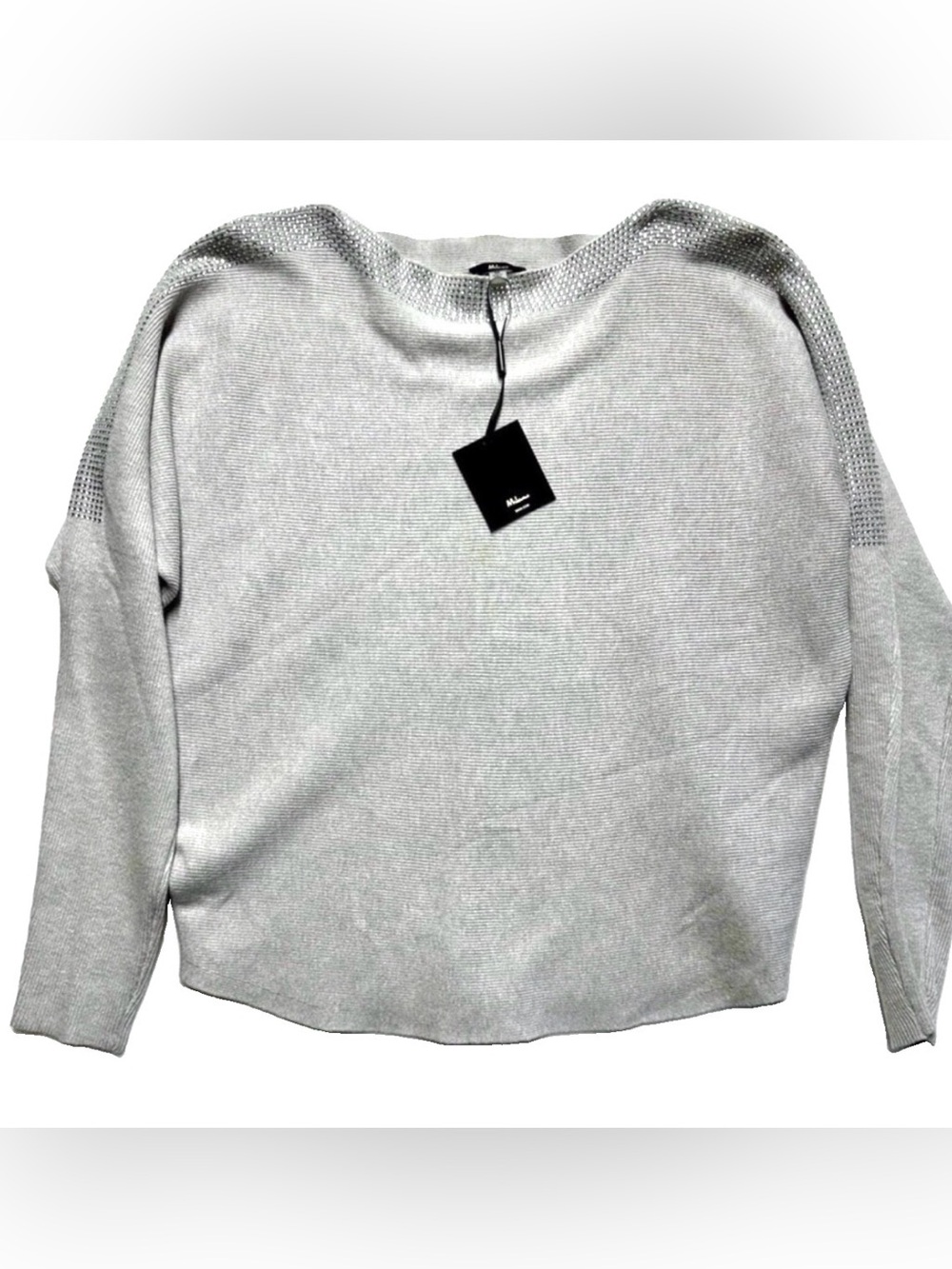 NWT Milano Boutique Women’s M Gray Rhinestone Dolman Sleeve Sweater